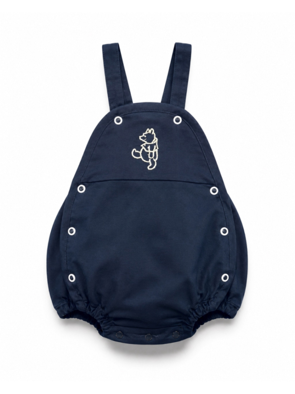 Vintage Baby Winnie the Pooh Navy Bubble Romper Sunsuit Embroidered Adjustable - Picture 2 of 4
